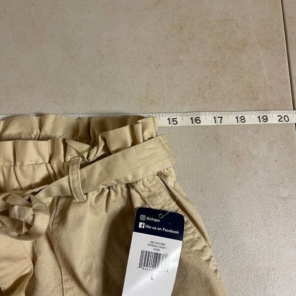 Chaps Khaki Tan Ruffled Elastic Pull On Pants Tie Belt Size L NWT - Picture 9 of 12